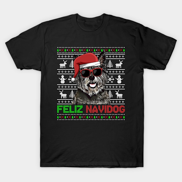 Cairn Terrier Dog Feliz Navidog Funny Christmas T-Shirt by TheBeardComic